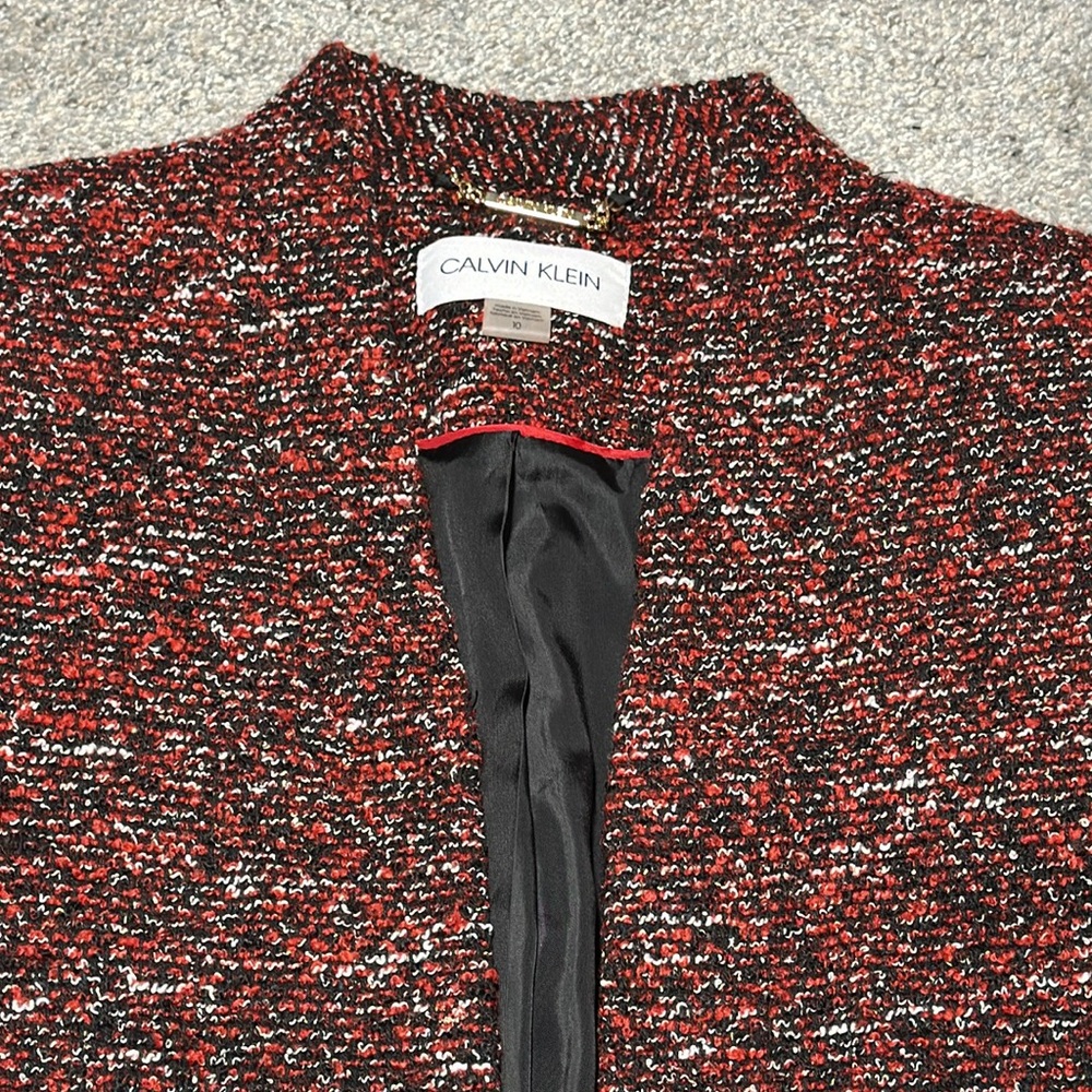 Calvin Klein Tweed Topper Jacket Open Front Collarless - Size 10 - Picture 6 of 16